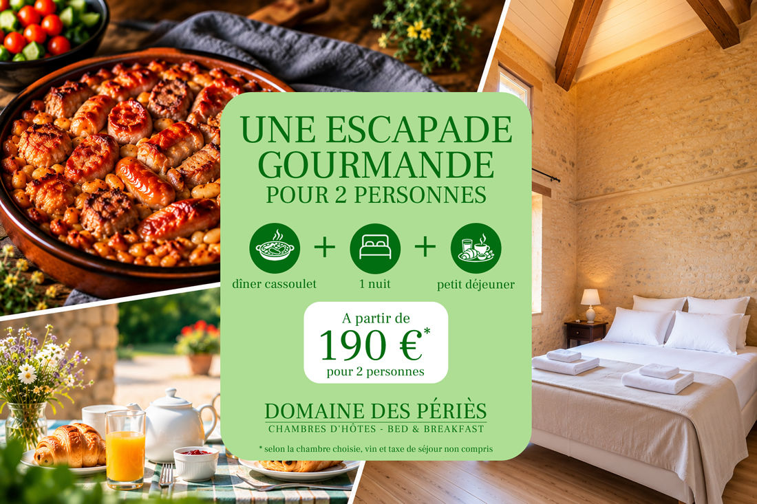 Séjour Cassoulet à Castelnaudary au Domaine des Périès : dîner, chambre d'hôtes et petit-déjeuner